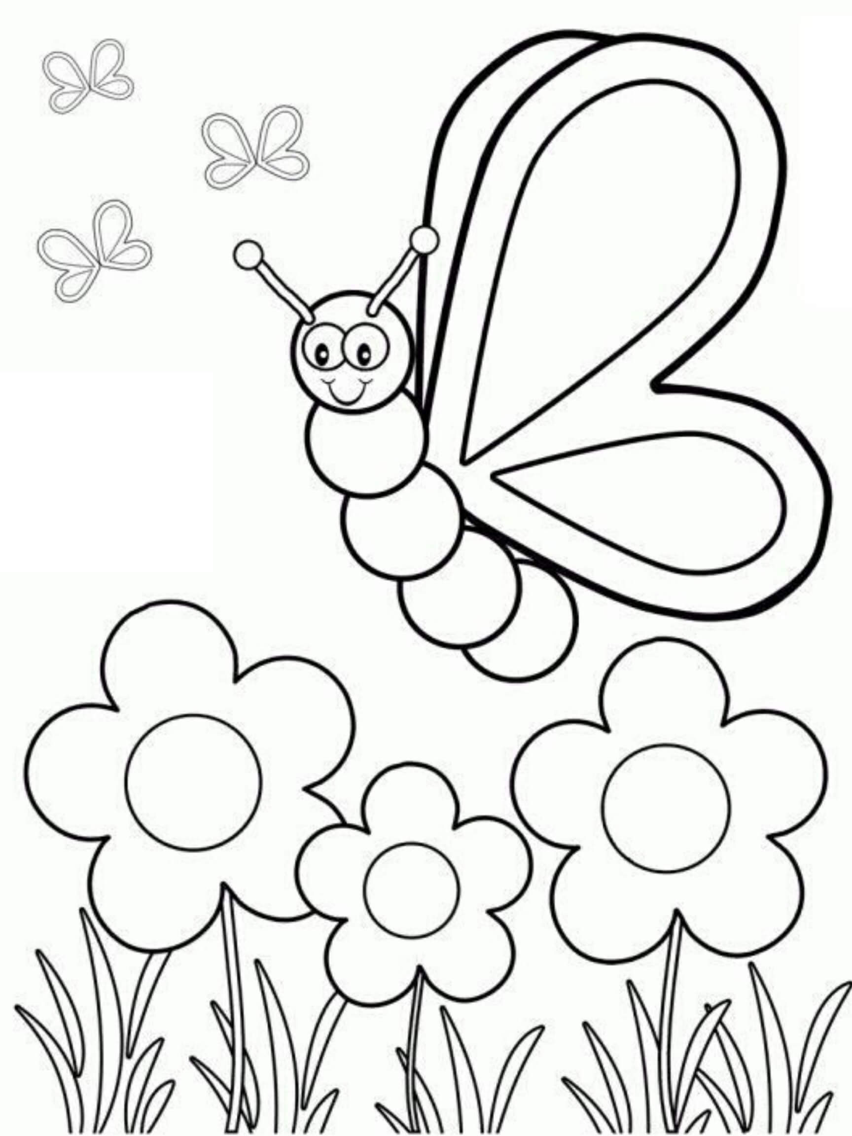 Stor sommerfugl med blomster om foråret Tegninger til Farvelægning