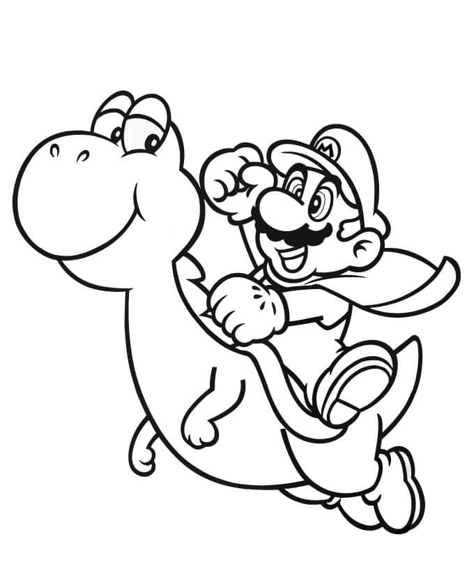 Super Mario Med Yoshi Tegninger til Farvelægning