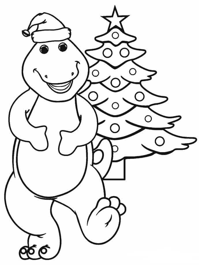 Tegnefilm Dinosaur Og Juletræ Tegninger til Farvelægning