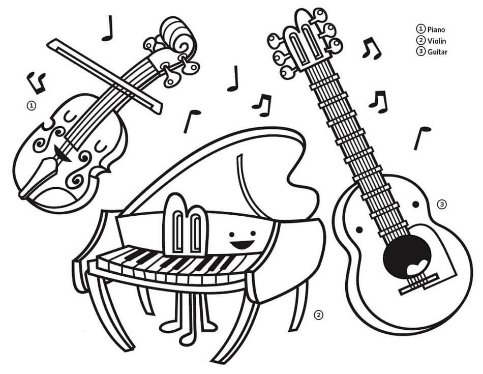 Tegnefilm Klaver Og Musikinstrumenter Tegninger til Farvelægning
