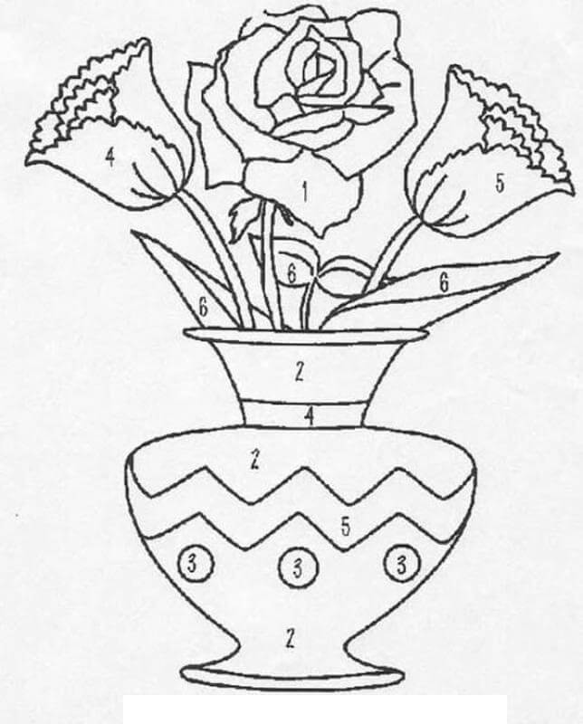 Tegning Vase af Blomster Farve Efter Antal Tegninger til Farvelægning