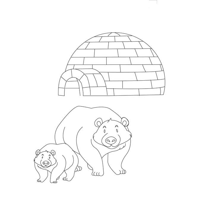 To Bjørn og Iglo Tegninger til Farvelægning