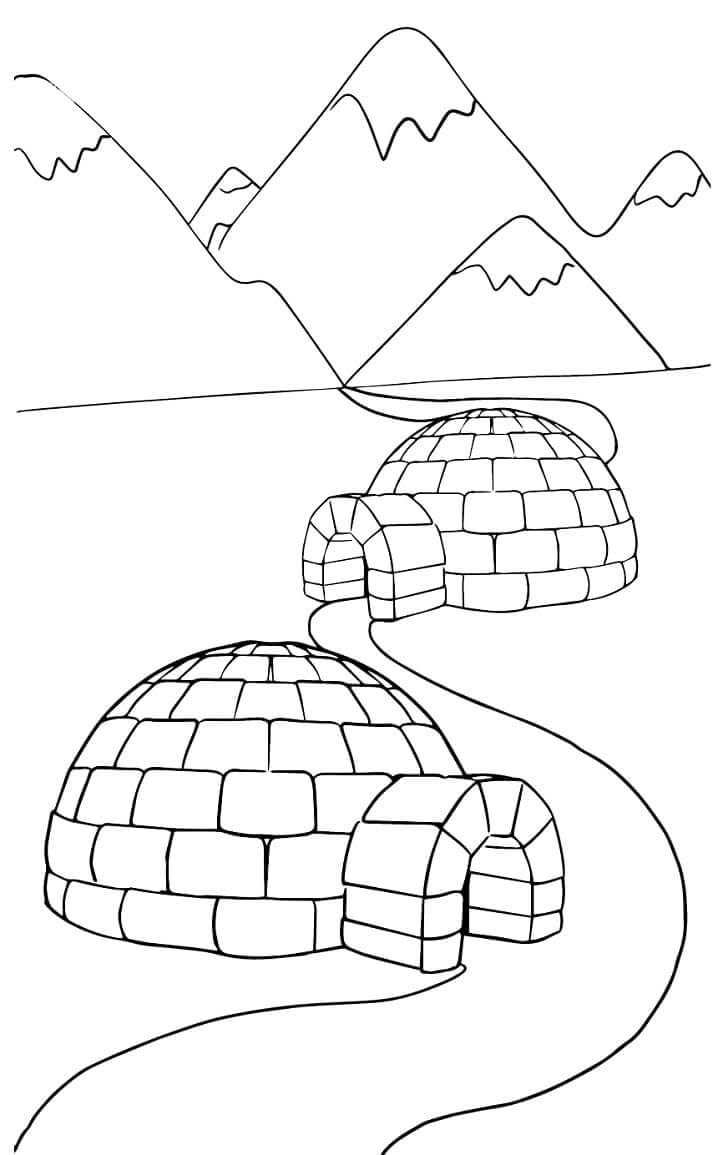 To igloer og bjerge Tegninger til Farvelægning