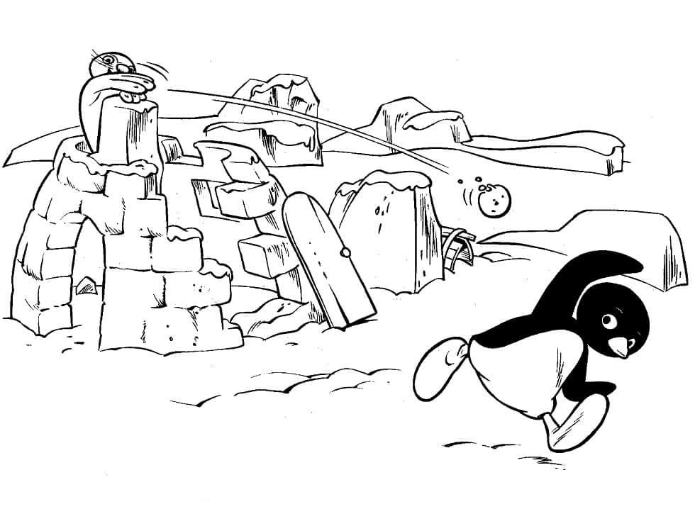 To pingviner med iglo Tegninger til Farvelægning