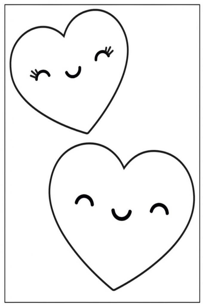 To Smilende Hjerter I Valentine Tegninger til Farvelægning