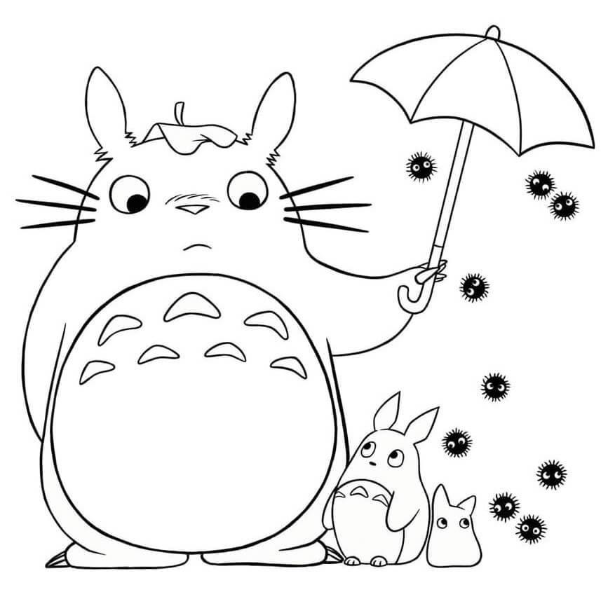 Totoro Holder Paraply Tegninger til Farvelægning