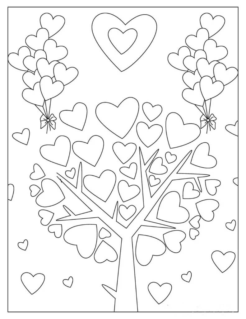Træhjerter I Valentine Tegninger til Farvelægning