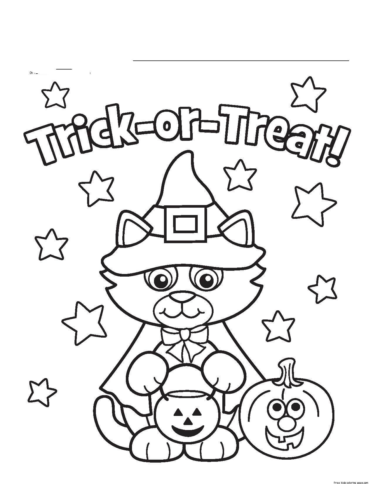 Trick Or Treat Med Katten Heksen Tegninger til Farvelægning