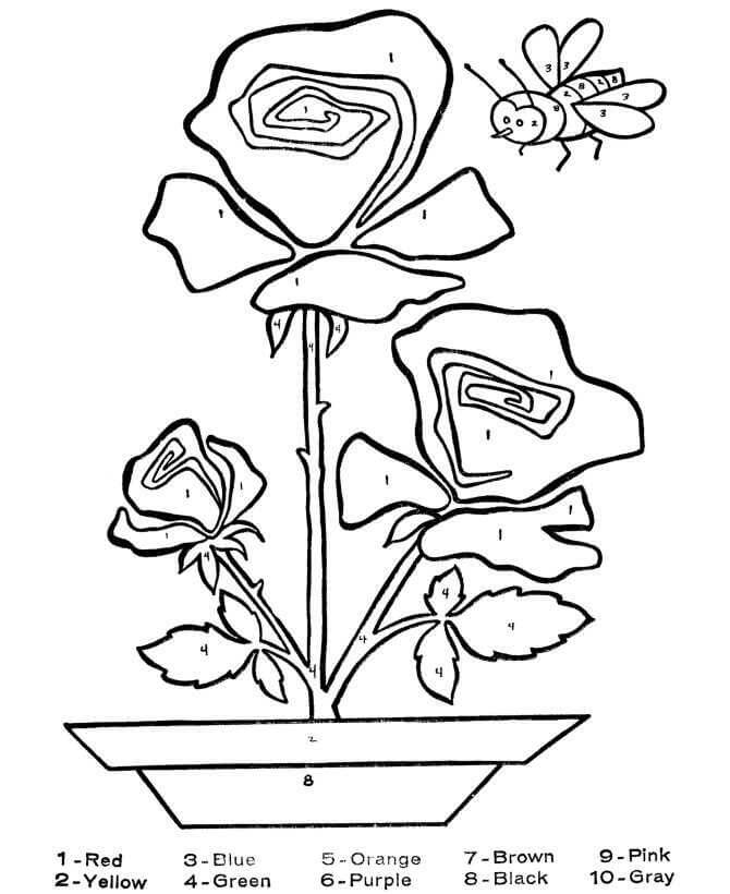 Vase med blomster med sommerfuglefarve efter nummer Tegninger til Farvelægning