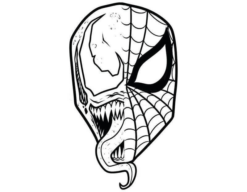 Venom Og Spiderman Halvt Ansigt Tegninger til Farvelægning
