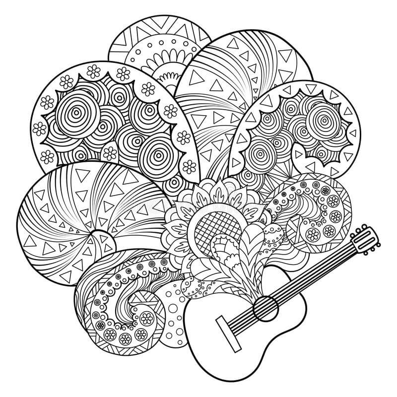 Zentangle Guitar Tegninger til Farvelægning