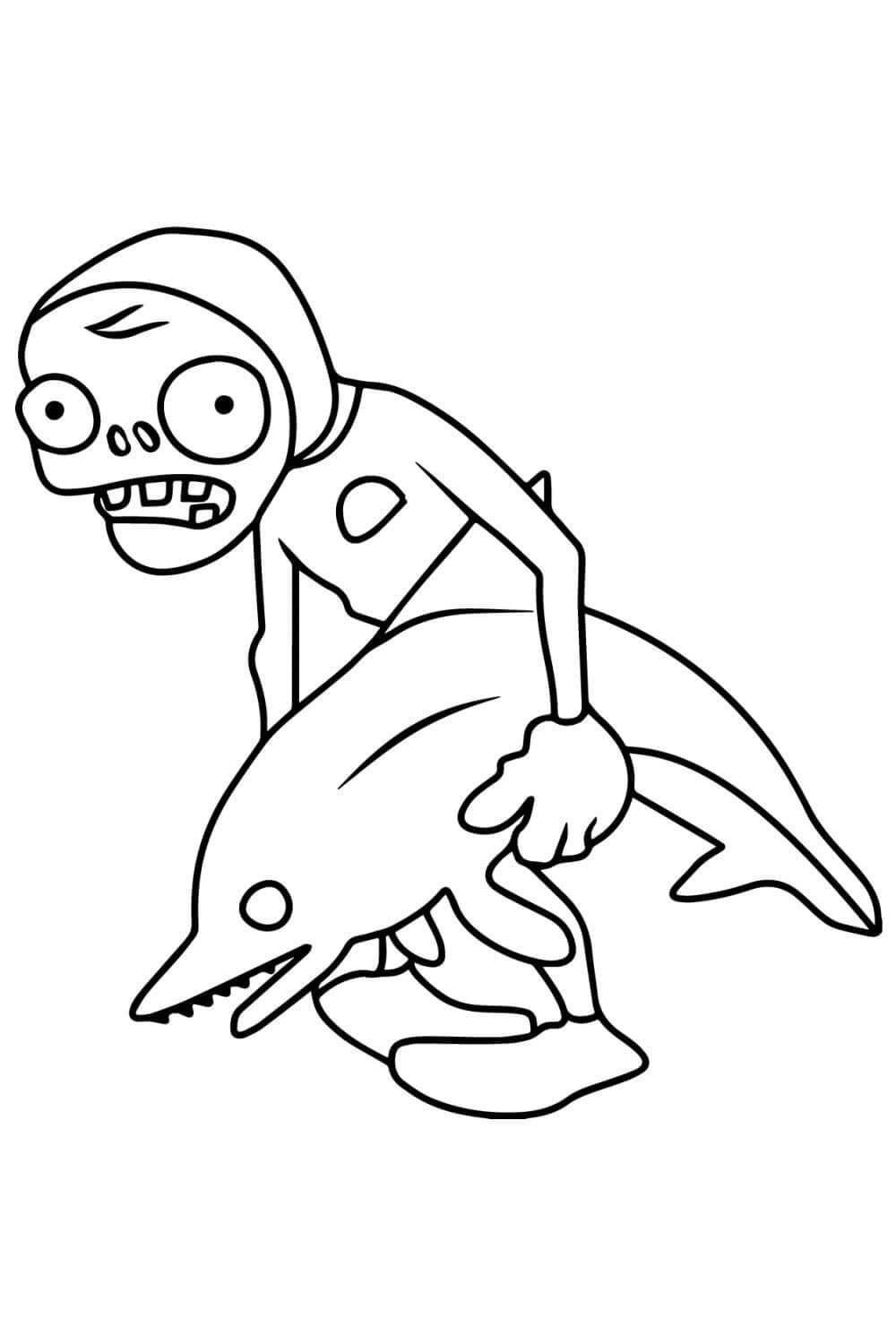 Zombie Holder Delfin I Planter Og Zombier Tegninger til Farvelægning