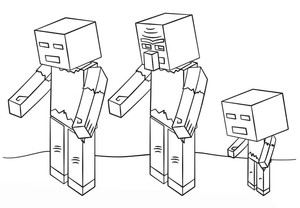 Zombies Familie I Minecraft Tegninger til Farvelægning