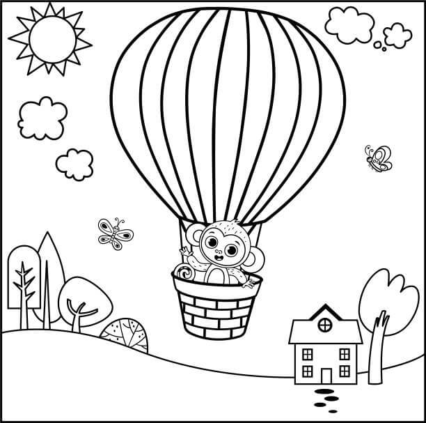 Abe i En Luftballon Tegninger til Farvelægning