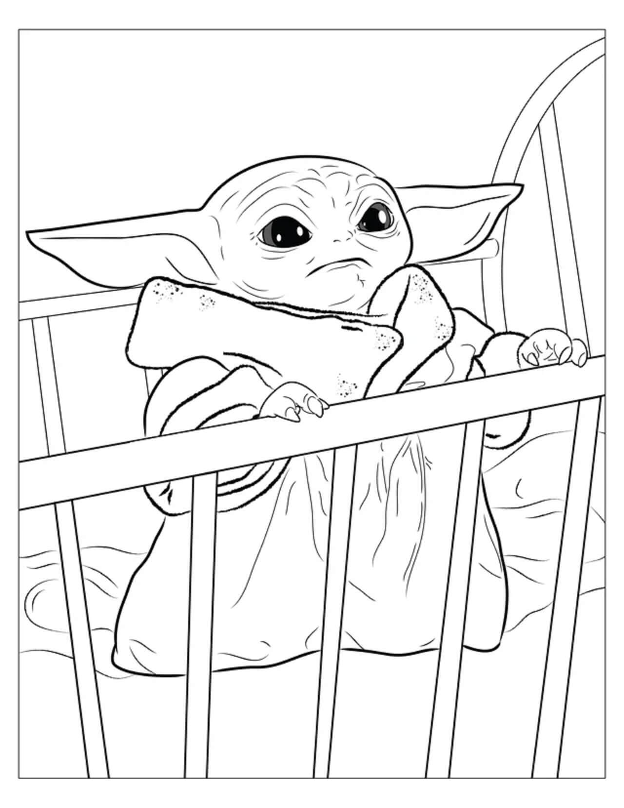 Baby Yoda i Vuggen Tegninger til Farvelægning