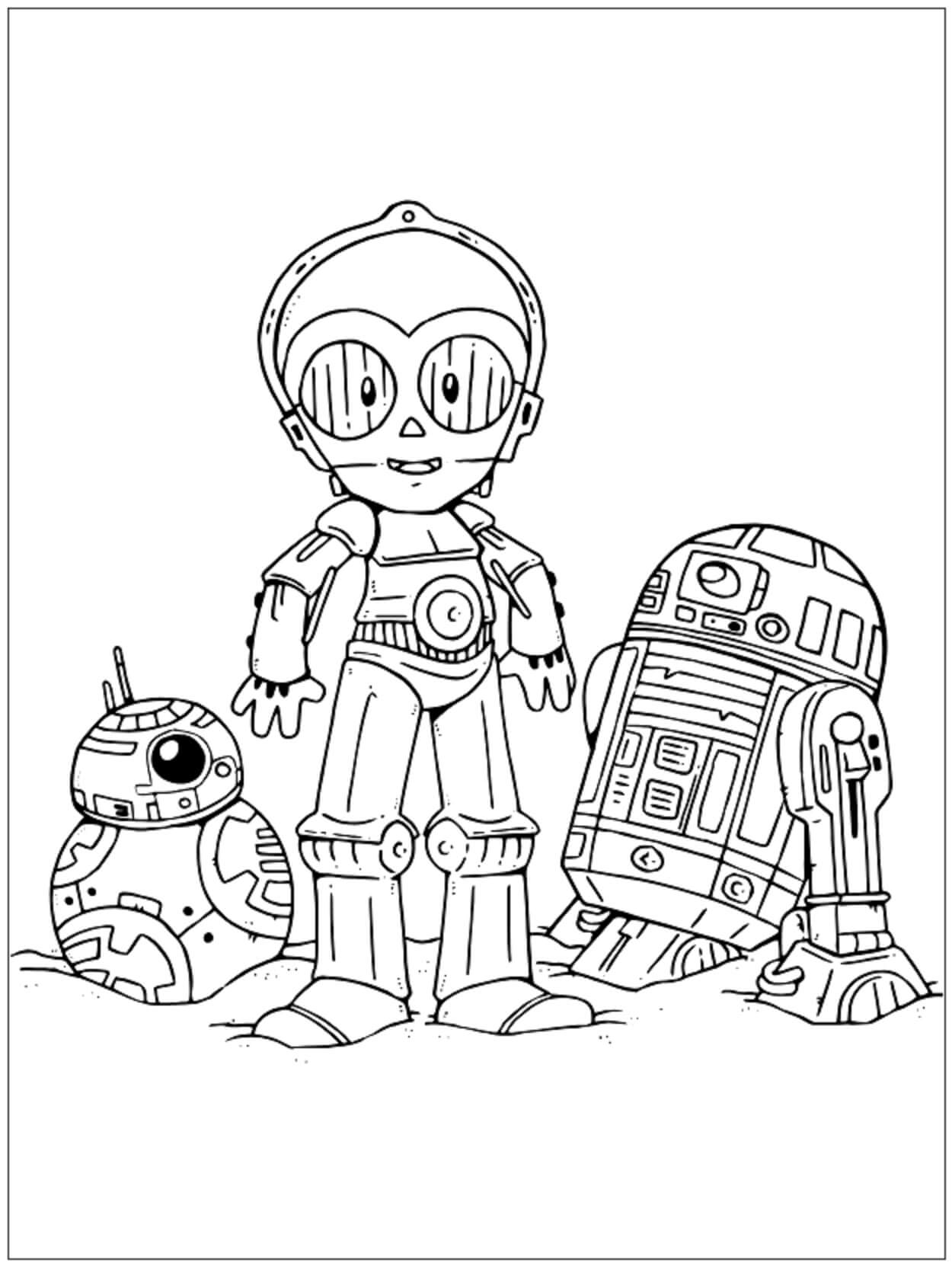Chibi C-3P0 og R2-D2 med BB-8 Tegninger til Farvelægning