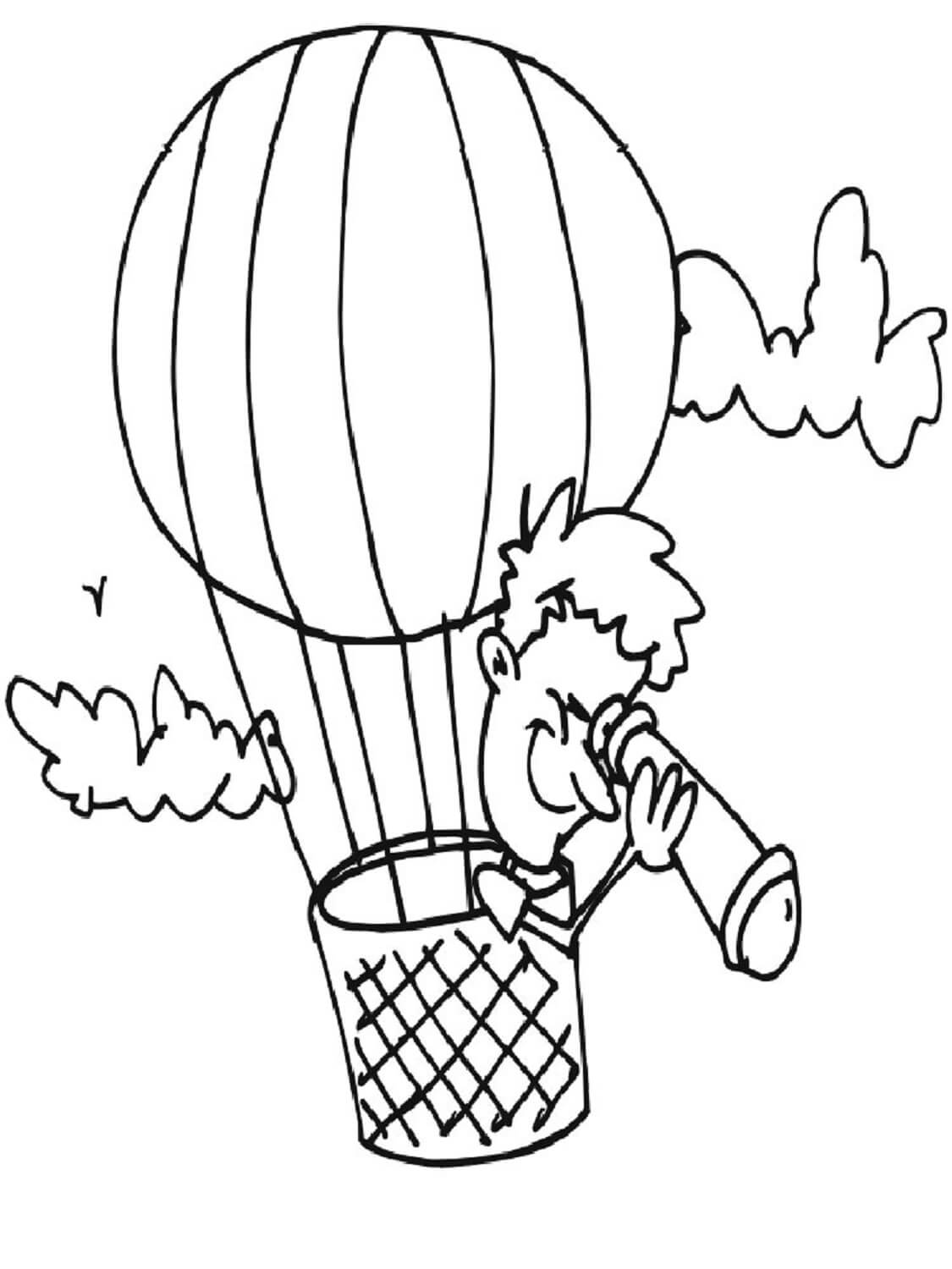Dreng Ved Hjælp Af Forstørrelsesglas På Luftballon Tegninger til Farvelægning