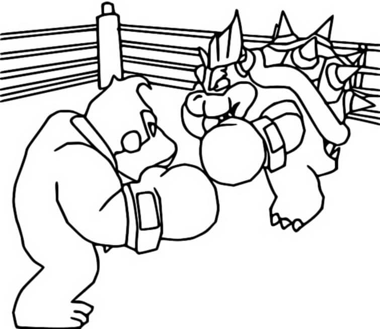 Dry Bowser vs Donkey Kong-Boksning Tegninger til Farvelægning