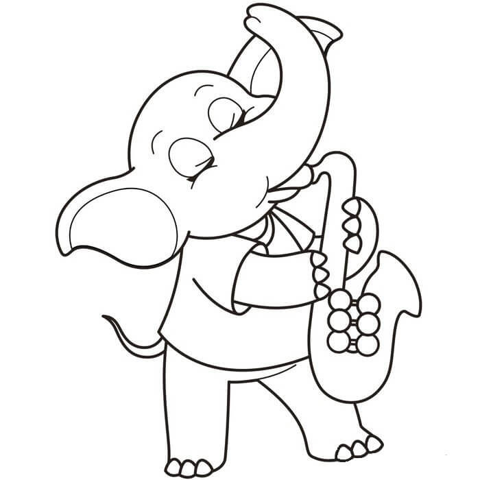 Elefant spiller saxofon Tegninger til Farvelægning