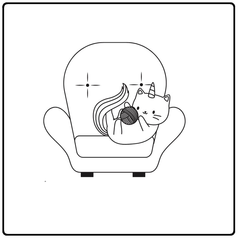 Enhjørningskat leger med uld på stolen Tegninger til Farvelægning