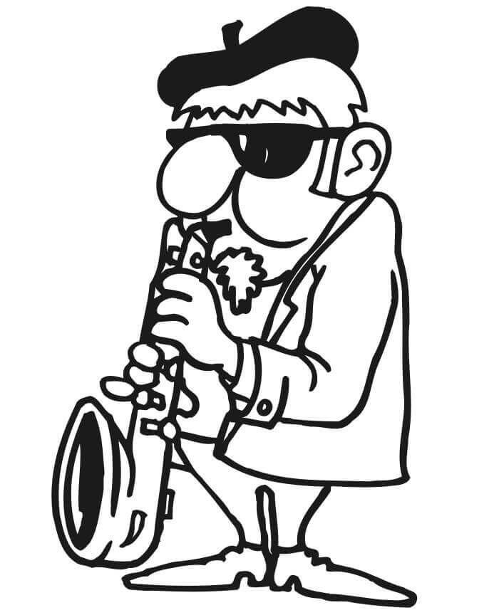 Gammel mand spiller saxofon Tegninger til Farvelægning