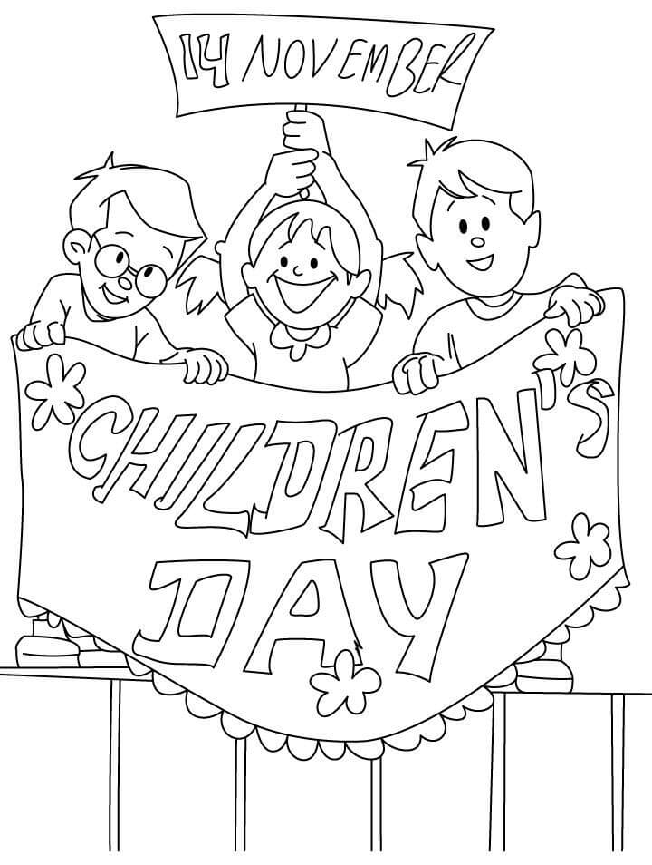 Glade tre børn på glædelig børnedag Tegninger til Farvelægning