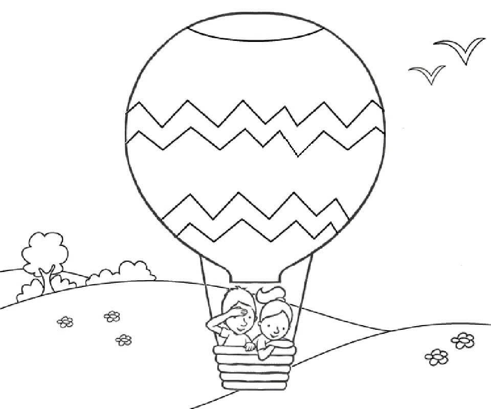 Grundlæggende To Børn i En Luftballon Tegninger til Farvelægning