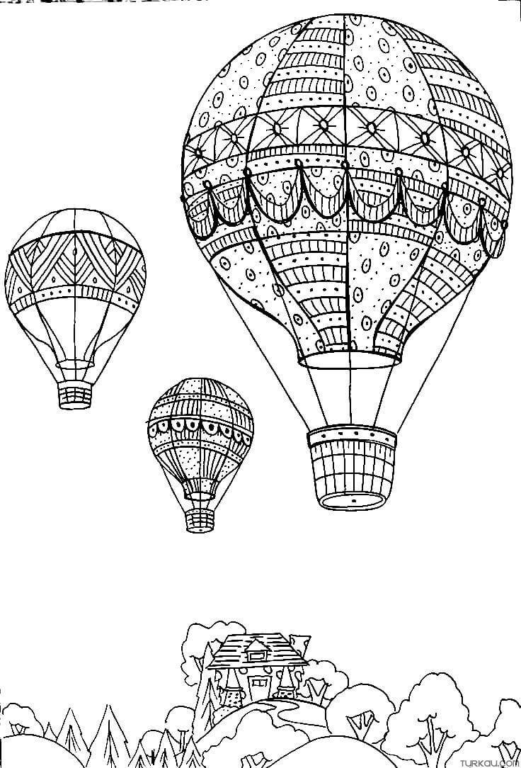 Grundlæggende Tre Varmluftballoner Tegninger til Farvelægning