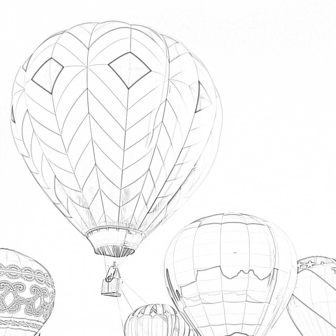 Håndtegne Varmluftsballon Tegninger til Farvelægning