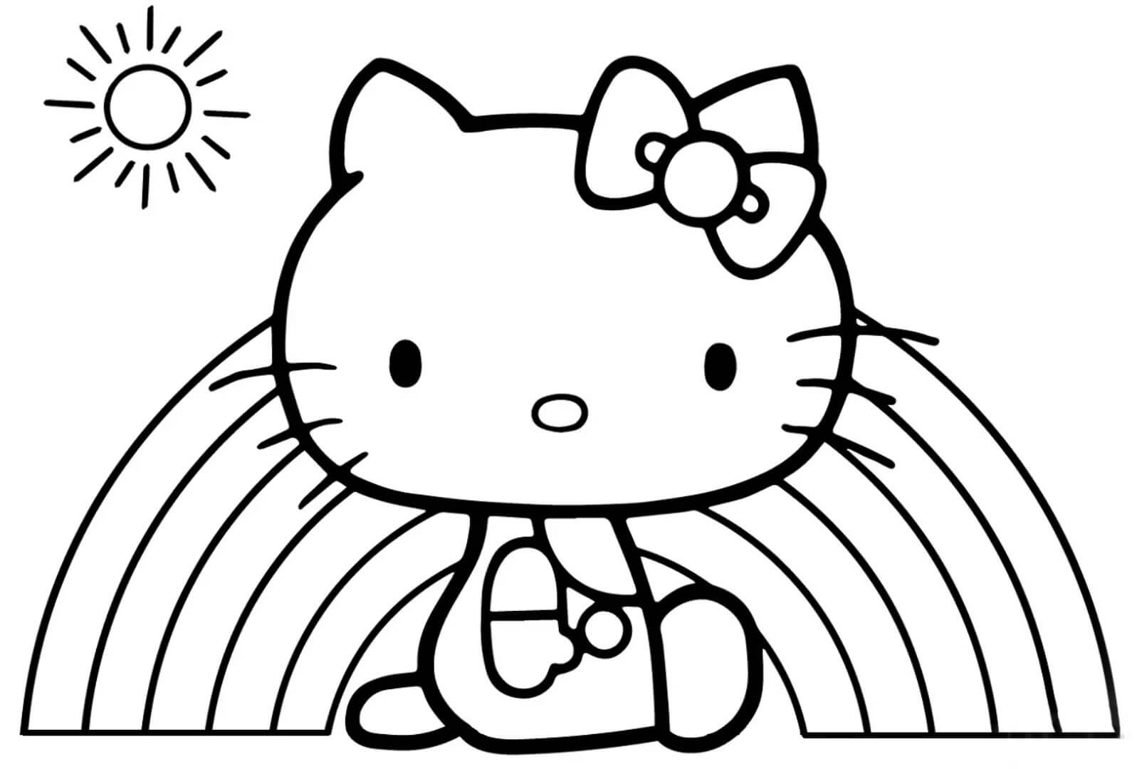 Hello Kitty Sidder Med Regnbue Tegninger til Farvelægning