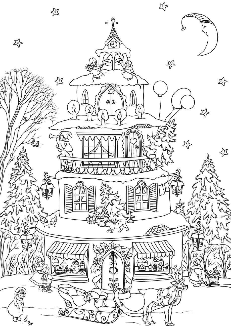 Hus I Julen Tegninger til Farvelægning