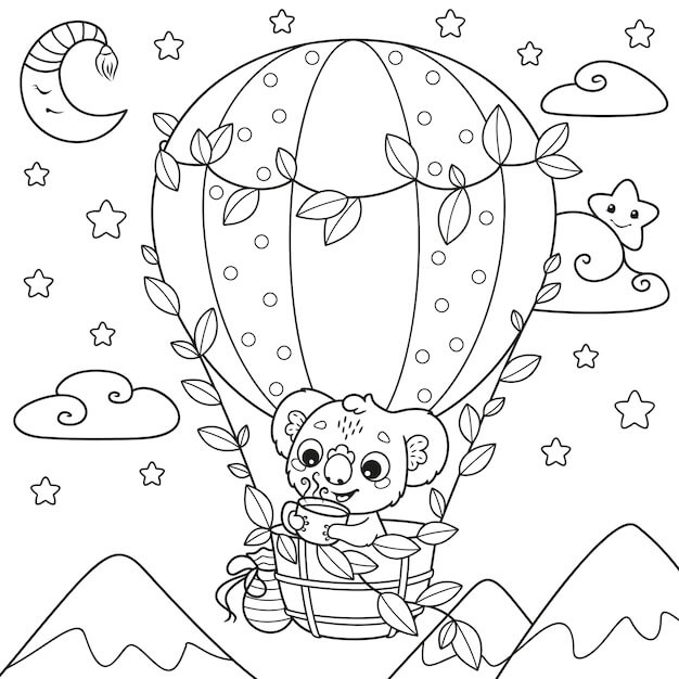 Koala i En Luftballon Tegninger til Farvelægning