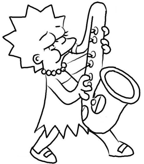 Lisa Simpson spiller saxofon Tegninger til Farvelægning