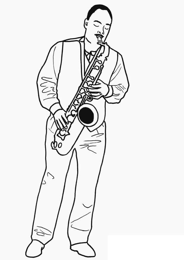Mand spiller saxofon Tegninger til Farvelægning