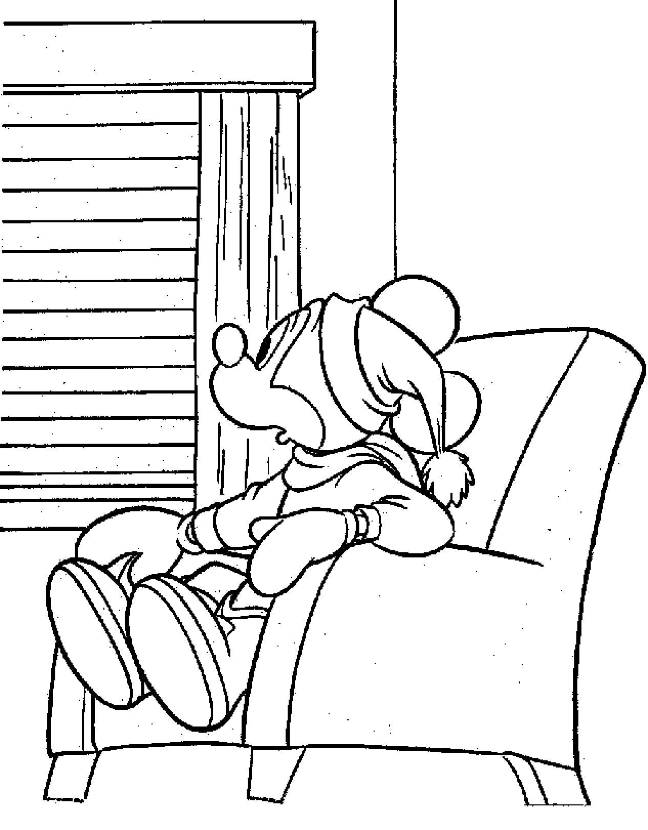 Mickey Mouse sidder på stolen Tegninger til Farvelægning