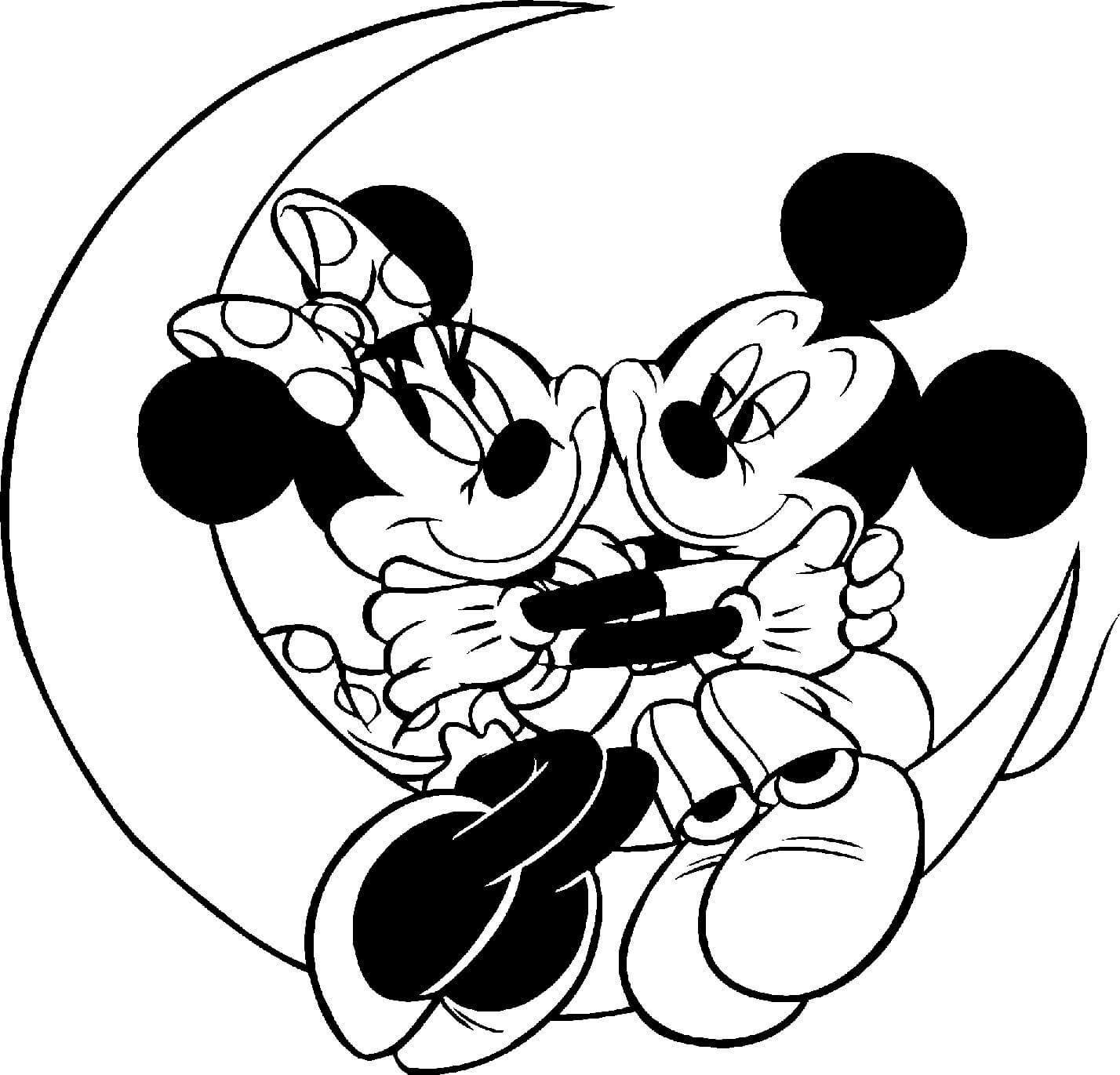 Mickey og Minnie Mouse på Månen Tegninger til Farvelægning