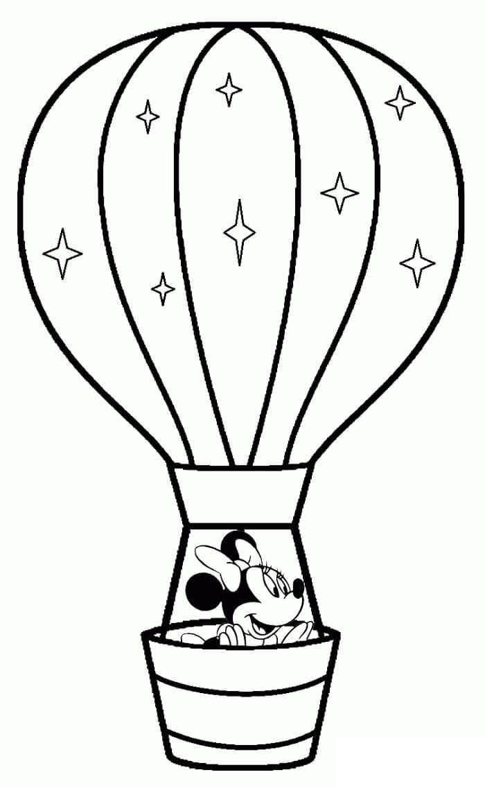 Minnie Mouse i En Luftballon Tegninger til Farvelægning