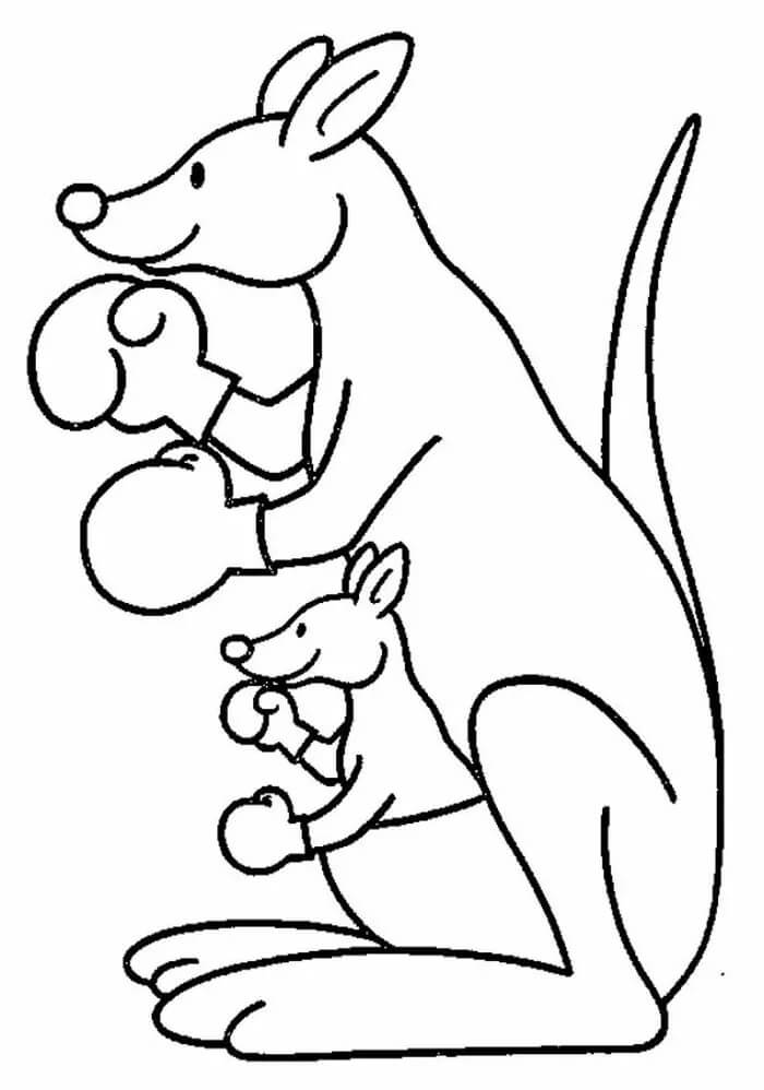 Moder Kænguru Og Baby Kænguruboksning Tegninger til Farvelægning