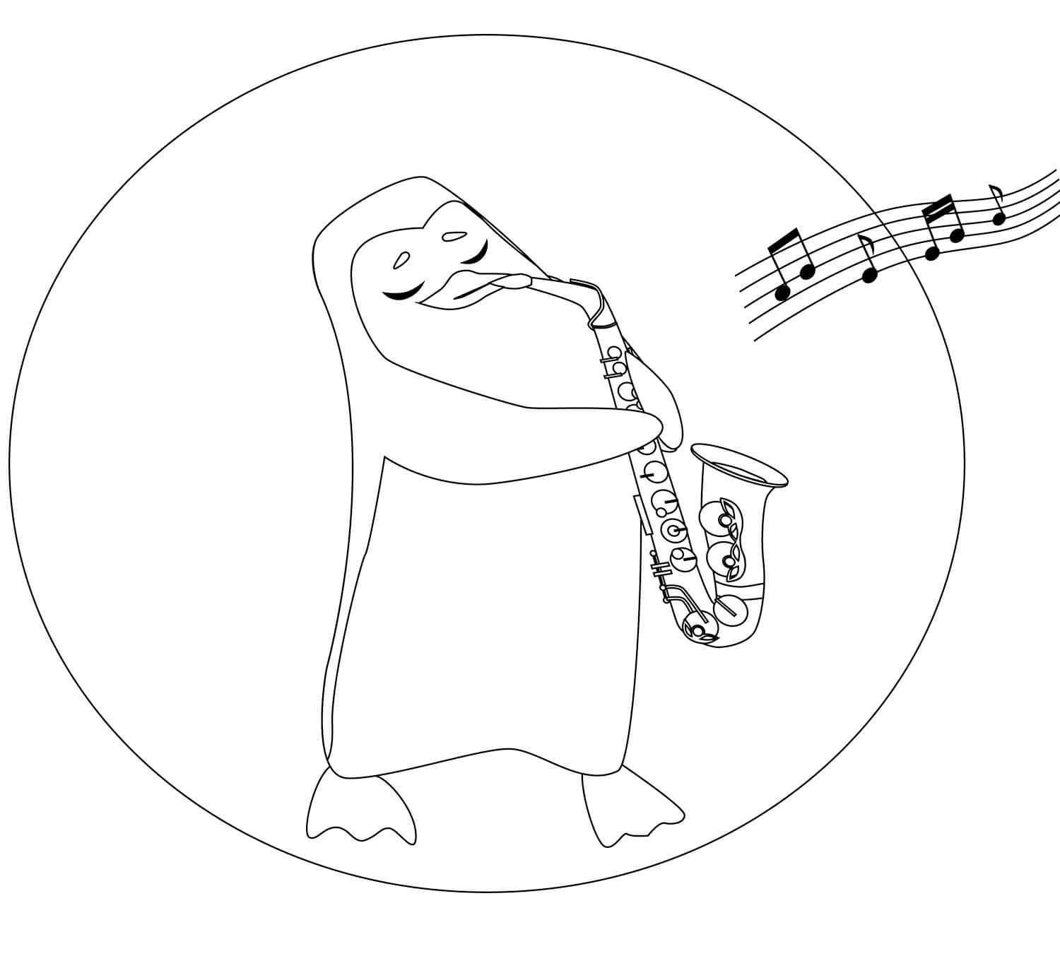 Pingvin spiller saxofon Tegninger til Farvelægning