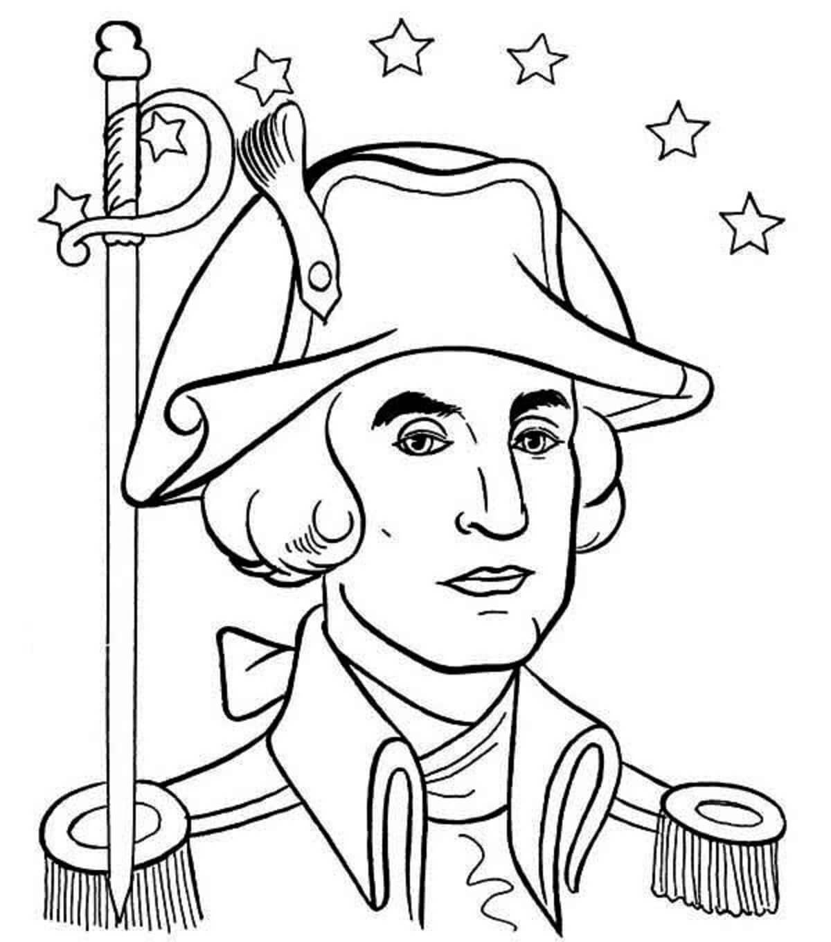 Portræt af George Washington med stjerner Tegninger til Farvelægning