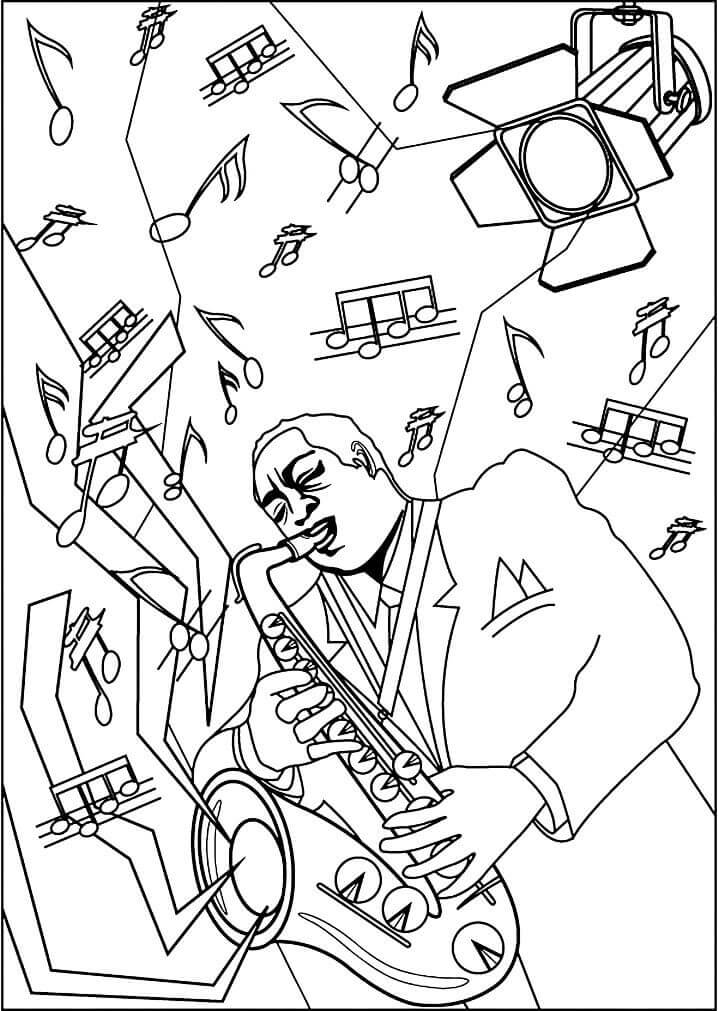 Saxofonist spiller saxofon Tegninger til Farvelægning