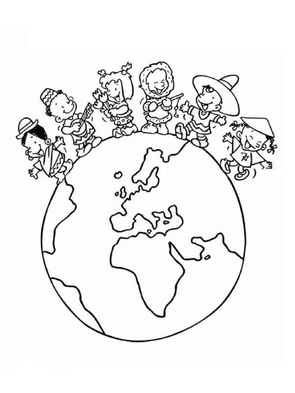 Seks børn på jorden til glæde for børnenes dag Tegninger til Farvelægning