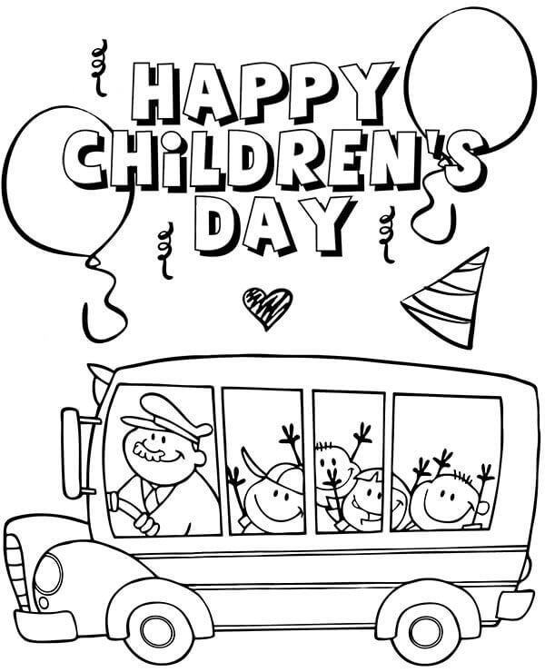 Skolebus i glædelig børns dag Tegninger til Farvelægning