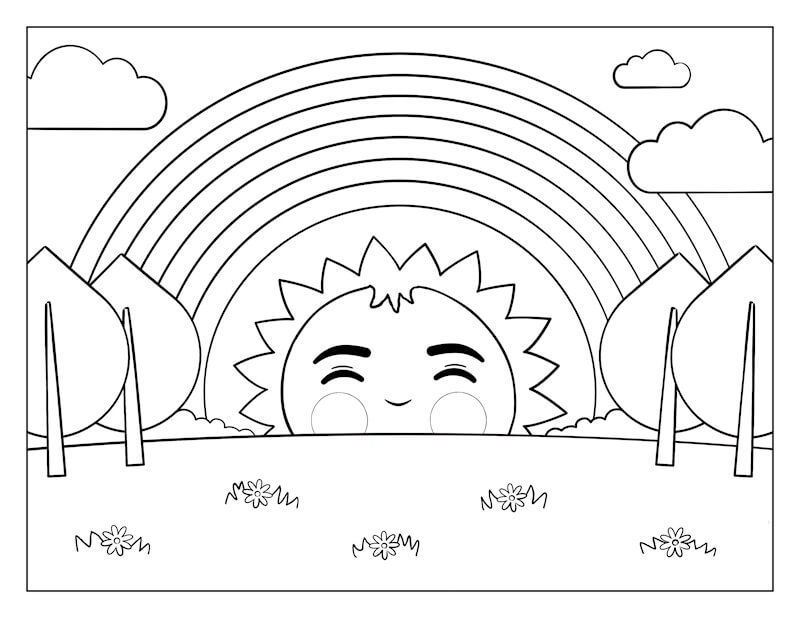 Smilende sol med regnbue Tegninger til Farvelægning