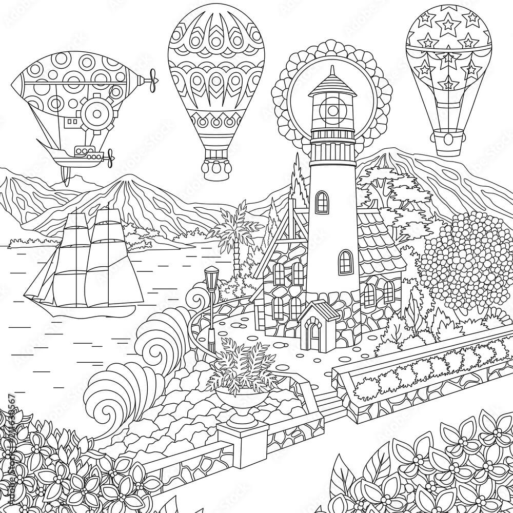 Smukke Varmluftsballoner Tegninger til Farvelægning