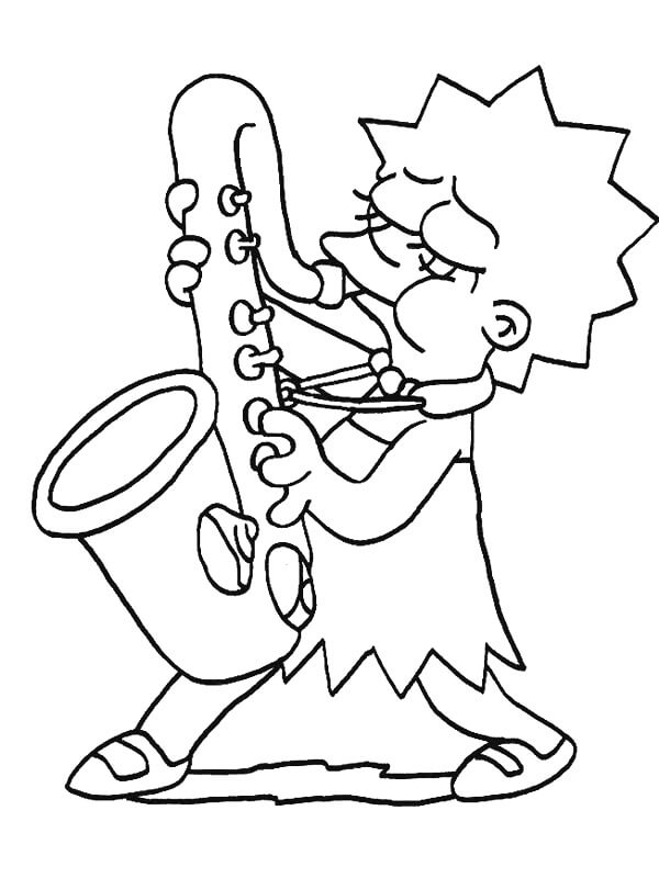 Søde Lisa Simpson spiller saxofon Tegninger til Farvelægning