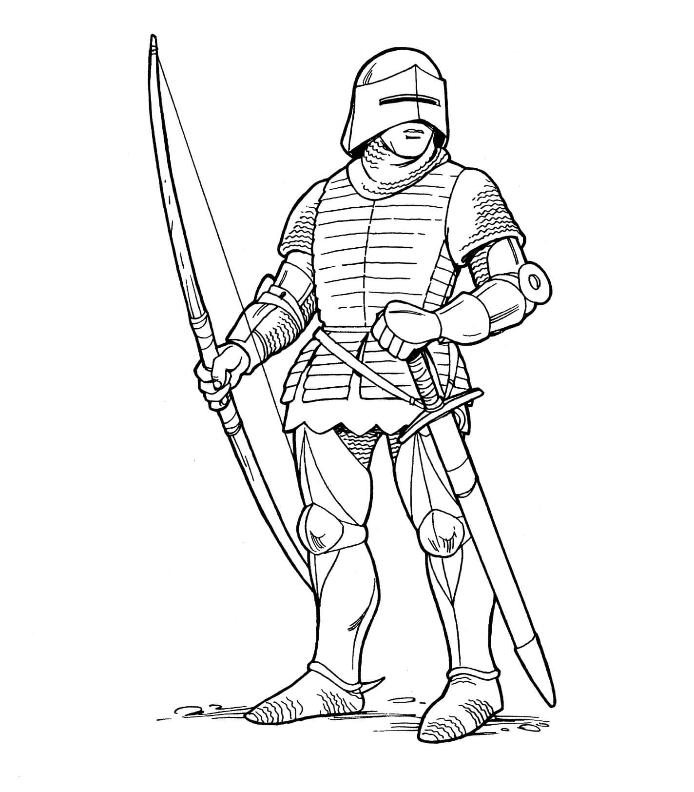 Soldat holder bue og sværd Tegninger til Farvelægning
