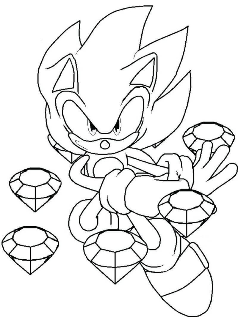 Sonic med fem diamanter Tegninger til Farvelægning
