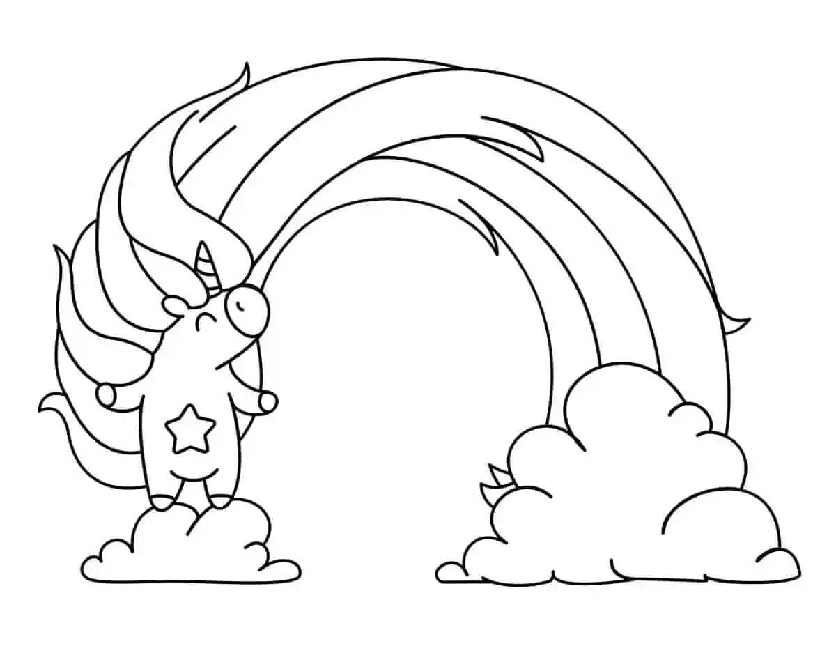 Tegnefilm enhjørning med regnbue Tegninger til Farvelægning