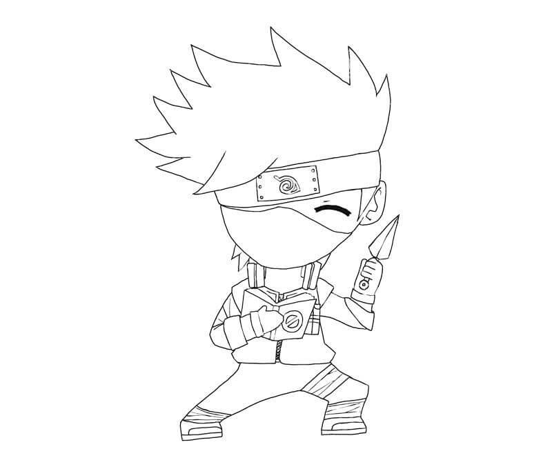 Tegning Chibi Kakashi med bog Tegninger til Farvelægning